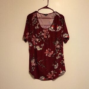 2x Floral Burgundy Women's Top Soft Ans Stretchty